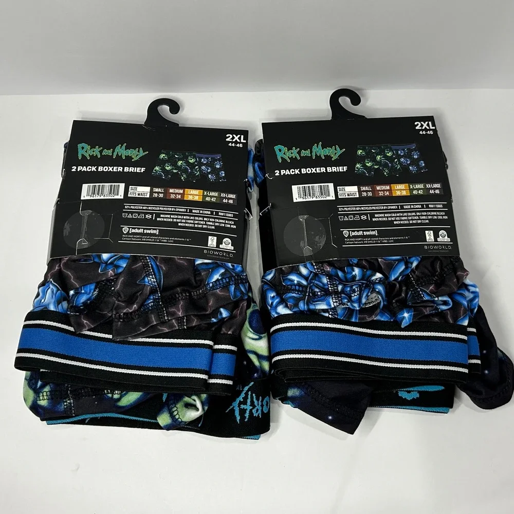 Rick and‎ Morty Mens 2-Pack Boxer Briefs 2XL 44-46 Space Lightning Bioworld NEW